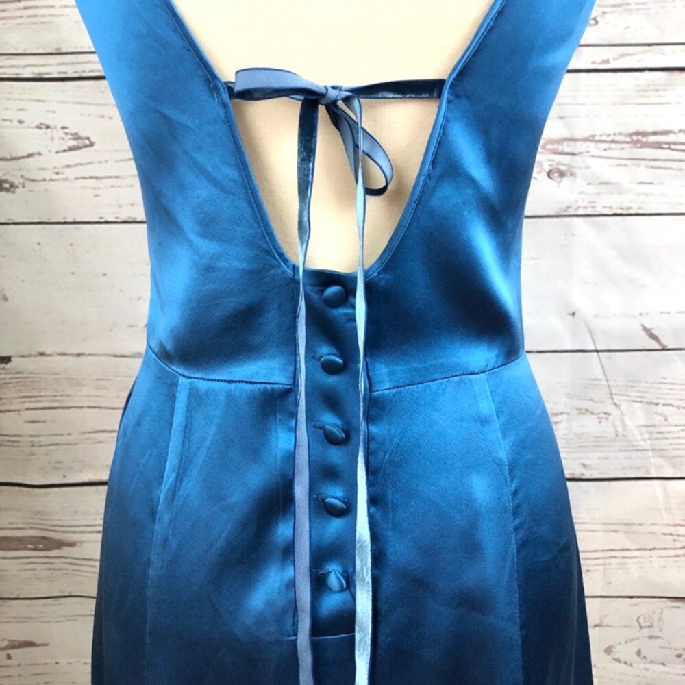 Sapphire Blue Silk Asymmetrical Ruffle Dress - Picture 5 of 6